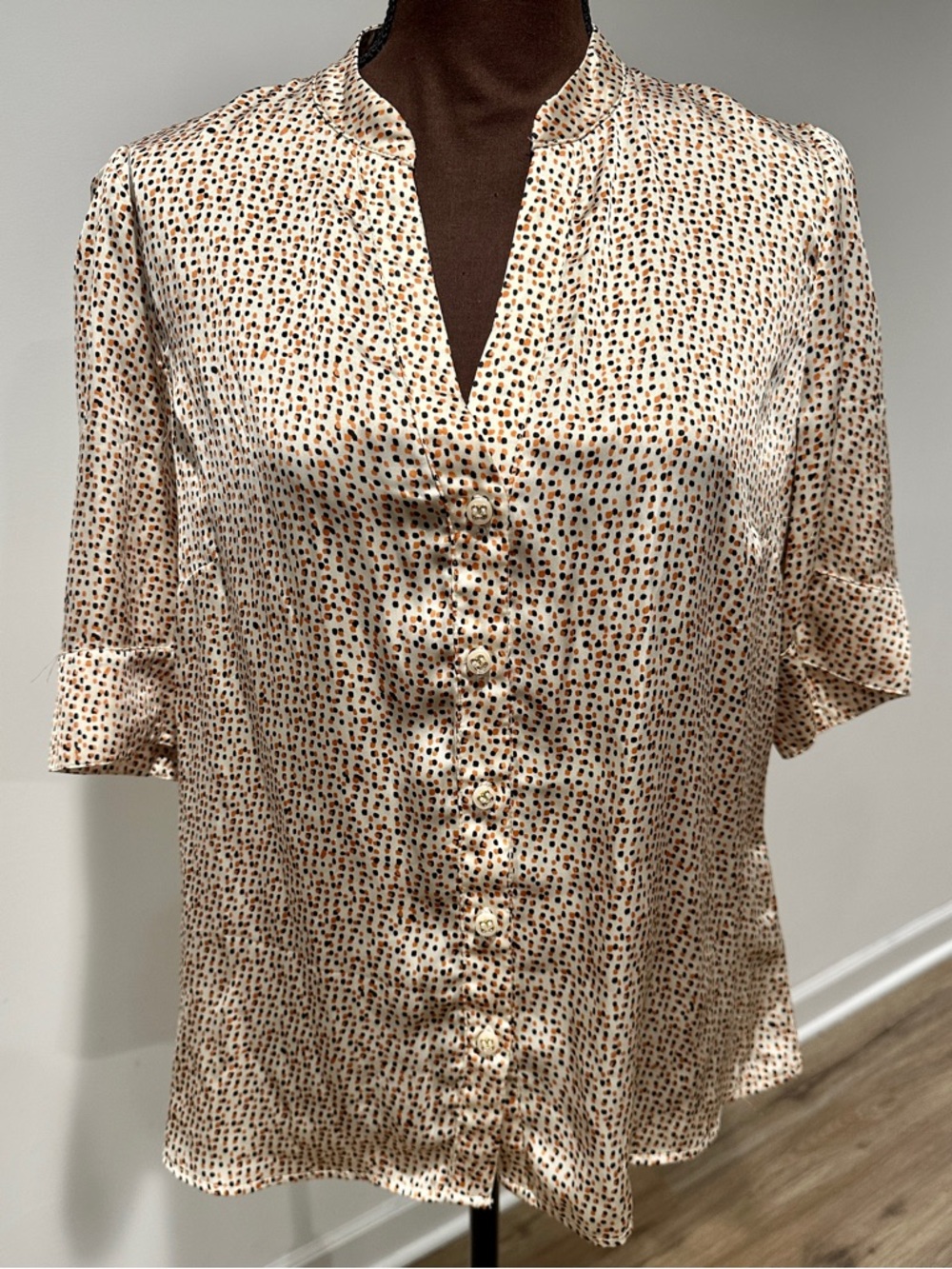 The Limited Cream Dot-Print Short Sleeve Blouse